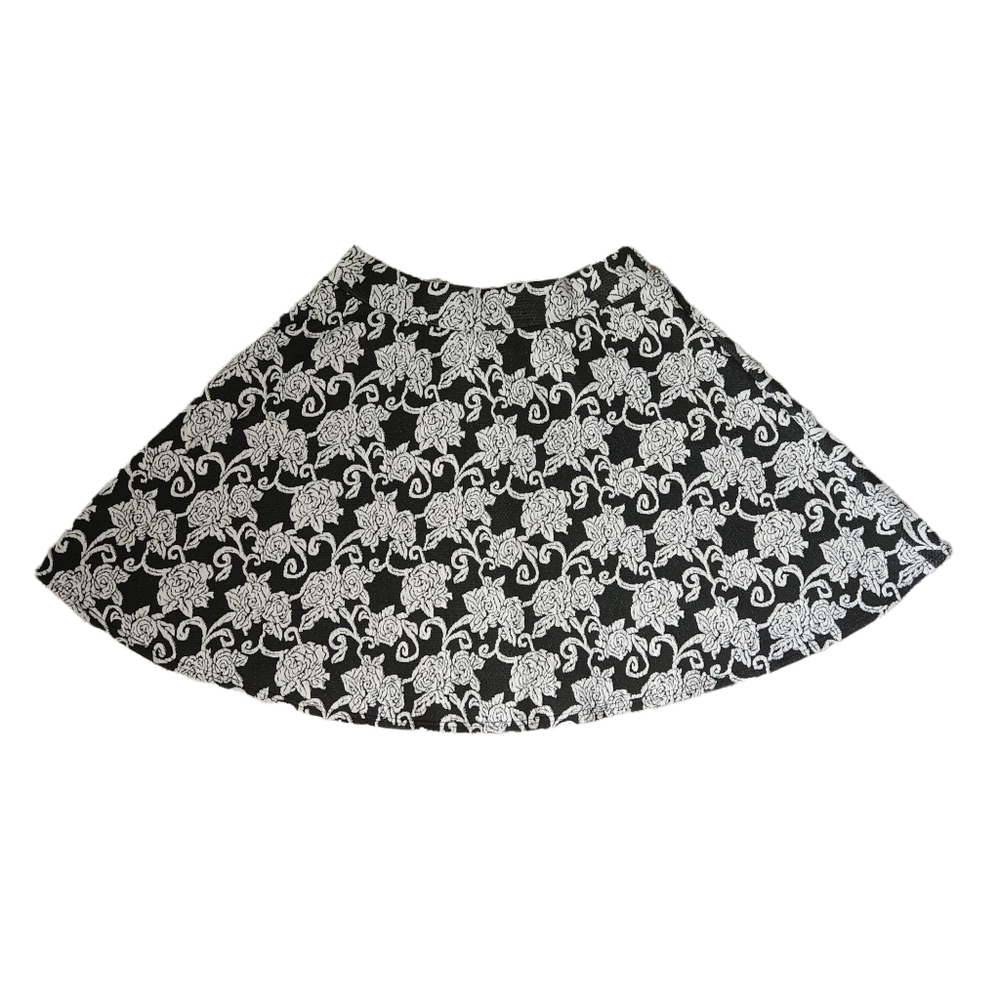 Joe B. Black and White Floral Circle Skirt